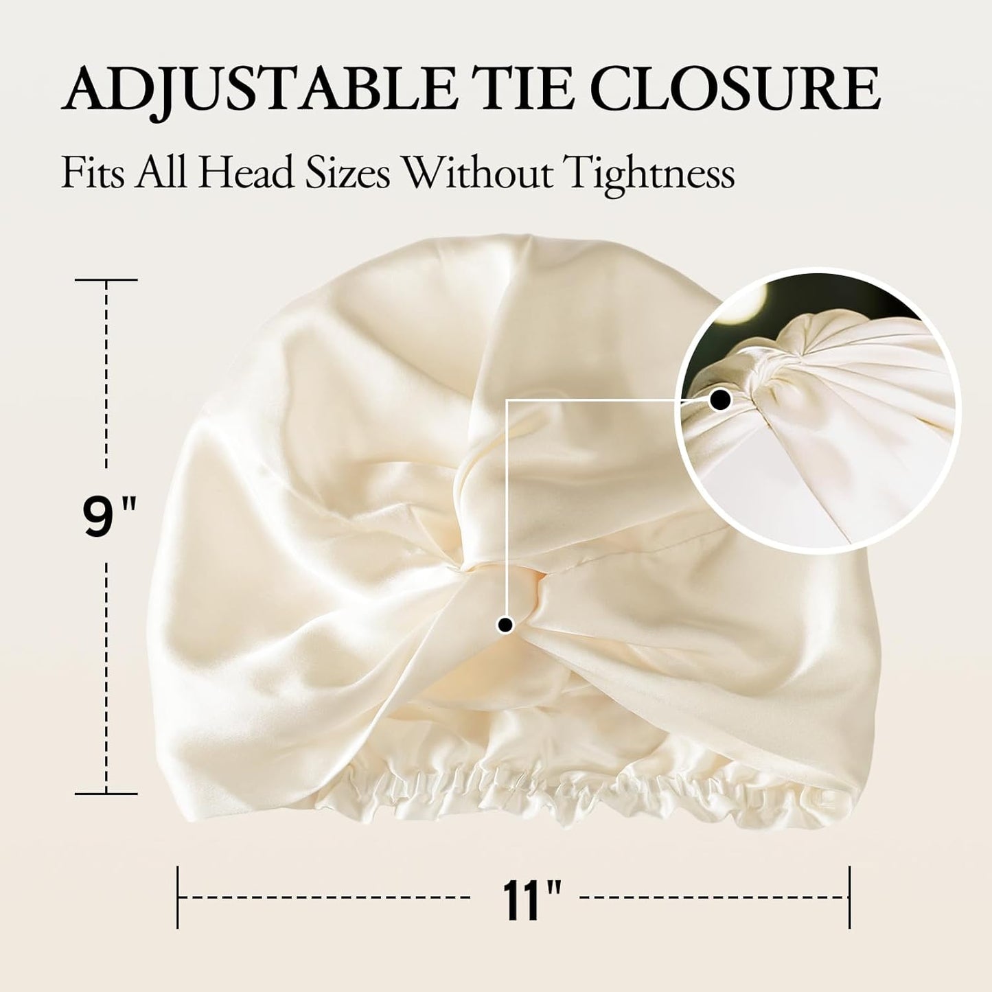 100% Mulberry Silk Bonnet for Sleeping, Adjustable Tie Closure for Women, Breathable Hair Wrap for Hair Protection