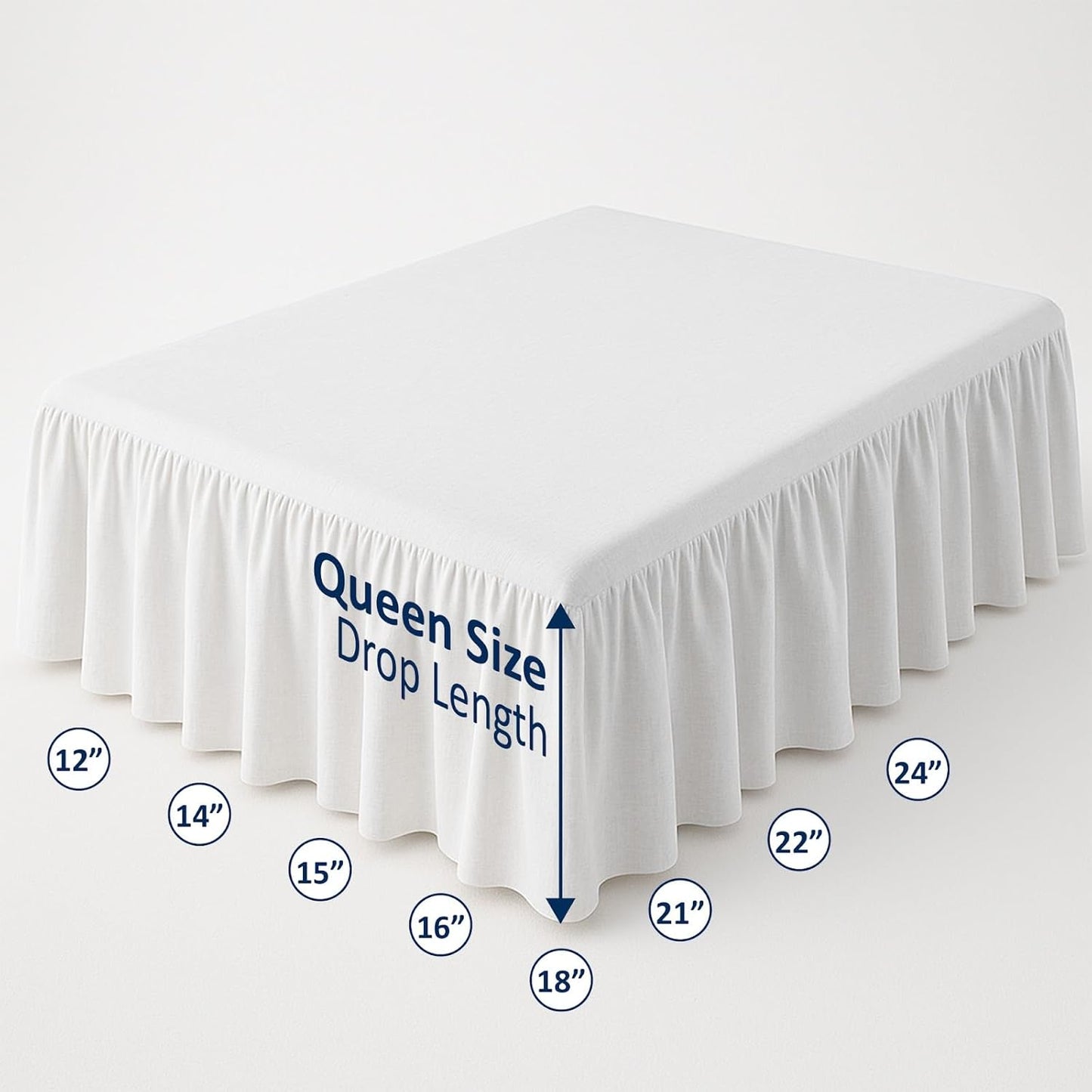 Ruffled Bed Skirt with Split Corners-Dust Ruffle - 14" Drop 100% Microfiber Soft,Sheen & Luxurious Look - Bed Skirts (White -Queen)