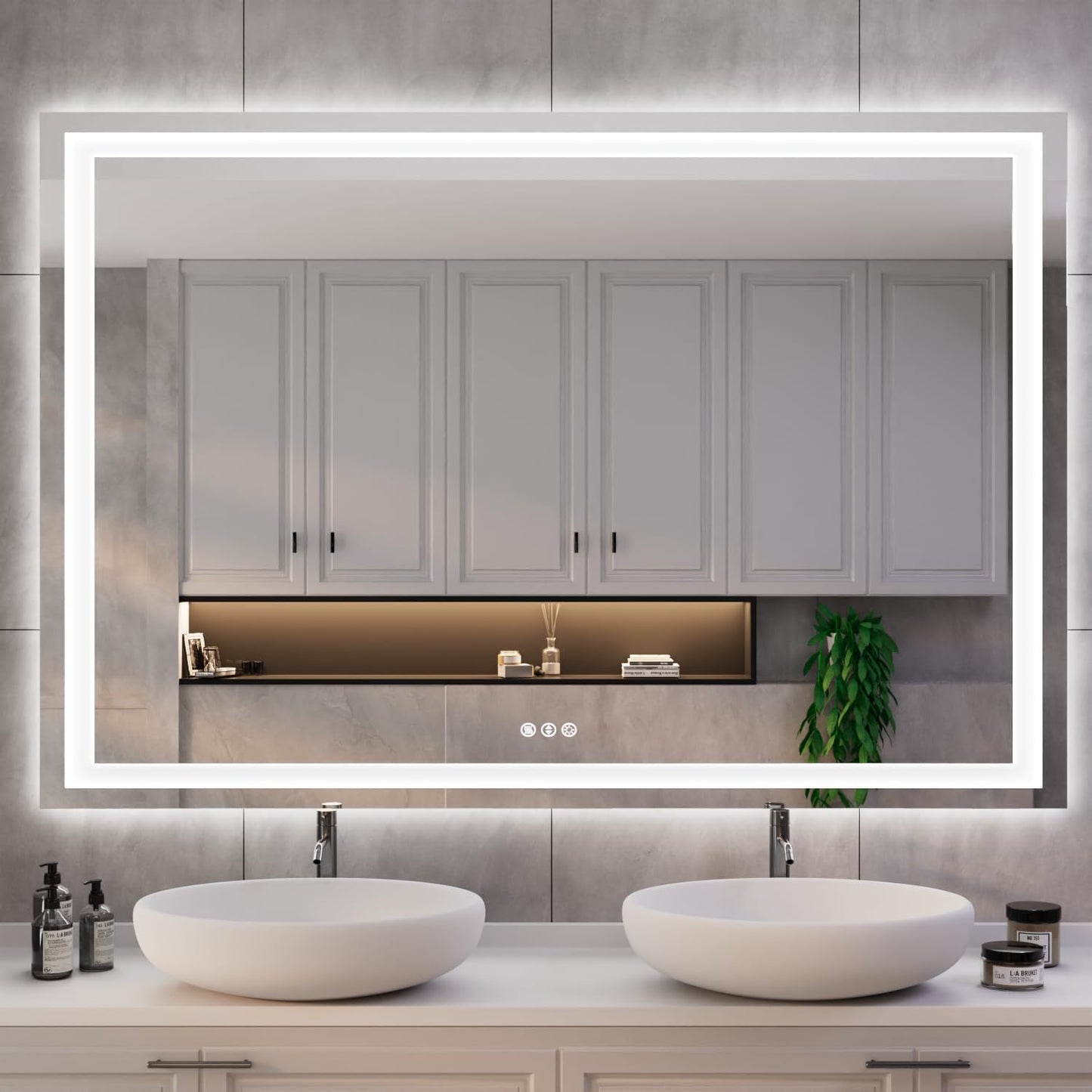 ISKM 51'' x 40'' LED Mirror for Bathroom Lighted Vanity Mirror for Wall Front Lights + Backlit LED Bathroom Mirror Anti-Fog Tempered Glass ETL Listed