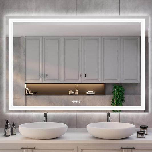 ISKM 51'' x 40'' LED Mirror for Bathroom Lighted Vanity Mirror for Wall Front Lights + Backlit LED Bathroom Mirror Anti-Fog Tempered Glass ETL Listed