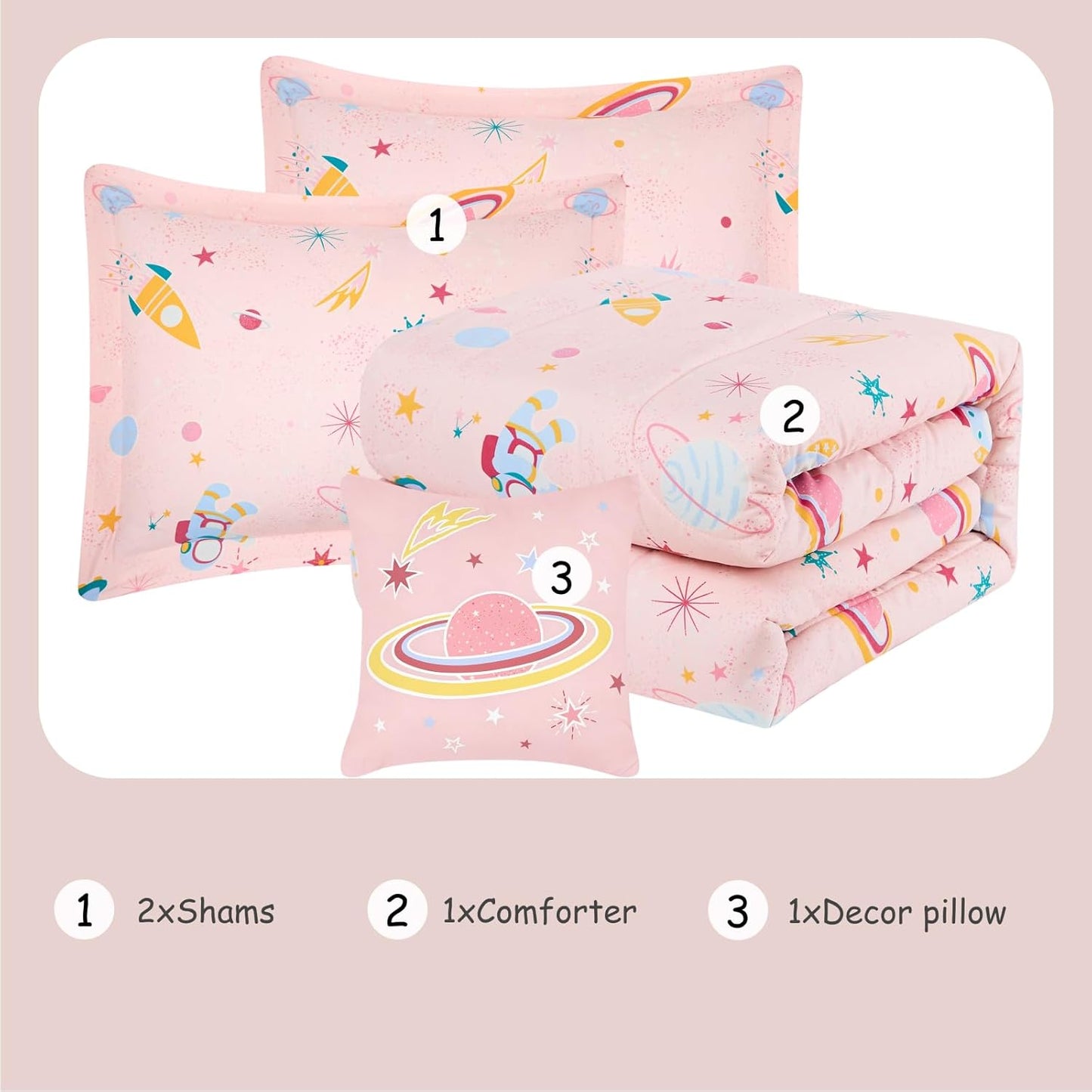 Glow in The Dark Kids Comforter Set Full Size for Girls, Planet Bedding Set 1 Comforter, 1 Decor Pillow, 2 Pillow Shams