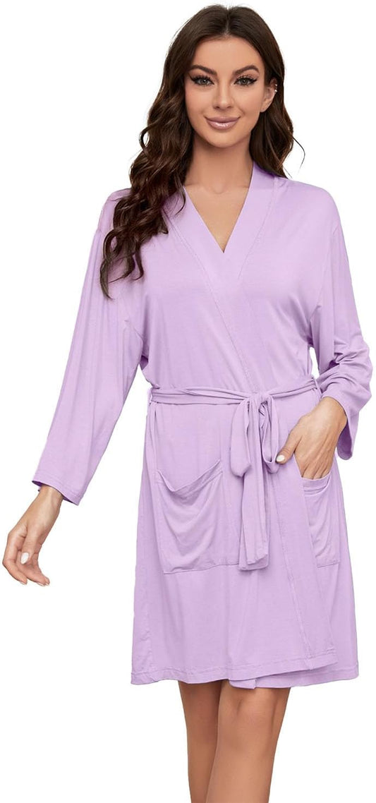 HEARTNICE Robes for Women Lightweight Short Knit Kimono Knee Length Bathrobe for Womens Soft 3/4 Sleeves Summer Sleepwear