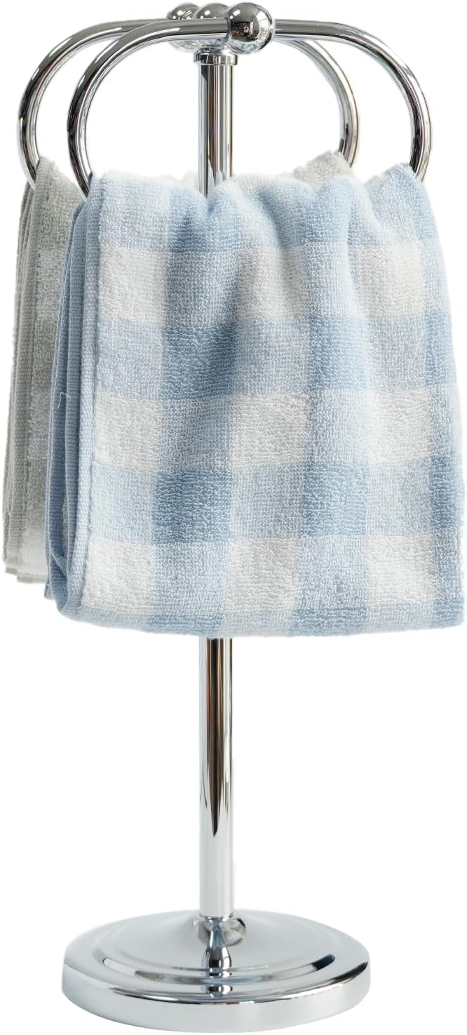 17 Inch Stainless Steel Hand Towel Holder Double Stand Hand Towel Ring for Washcloths or dishcloths Non-Slip Base Free Standing Towel Rack for Bathroom Kitchen (Chrome)