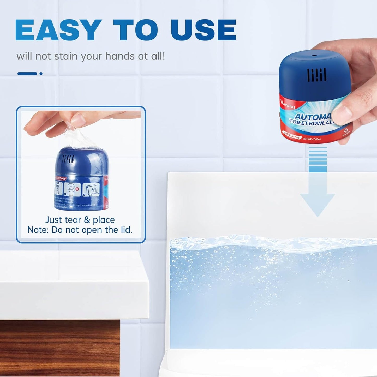 Vacplus Toilet Bowl Cleaners - 3 Pack, Automatic Long-Lasting Toilet Cleaner Bottles, Easy-to-Use & Powerful Cleaning