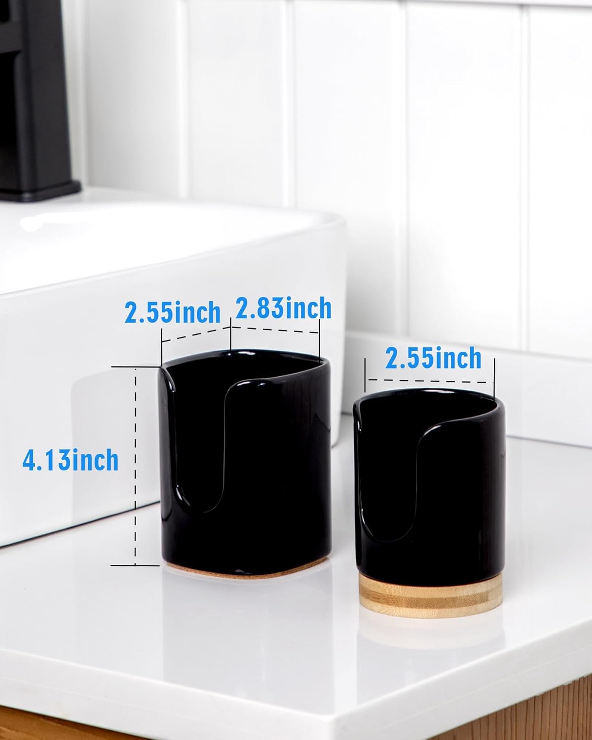 5 oz Square Ceramic Bathroom Cup Dispenser for Kids and Pregnancy - Disposable Paper Cup Holder for Mouthwash Cups on Bathroom Vanity Countertop (Black-1, 1 Pack)