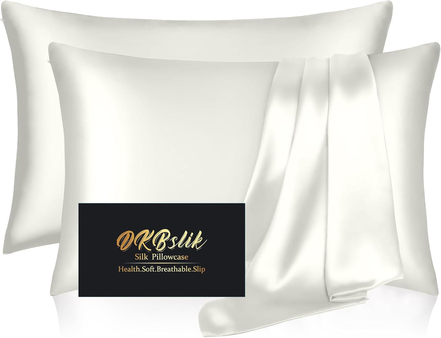 Silk Pillowcase 2 Pack, Natural Mulberry Silk Pillow Case, Anti Acne Silk Pillowcase for Hair and Skin, King Size Silk Satin Pillowcase Set of 2 with Hidden Zipper, Gifts for Women Men, Ivory