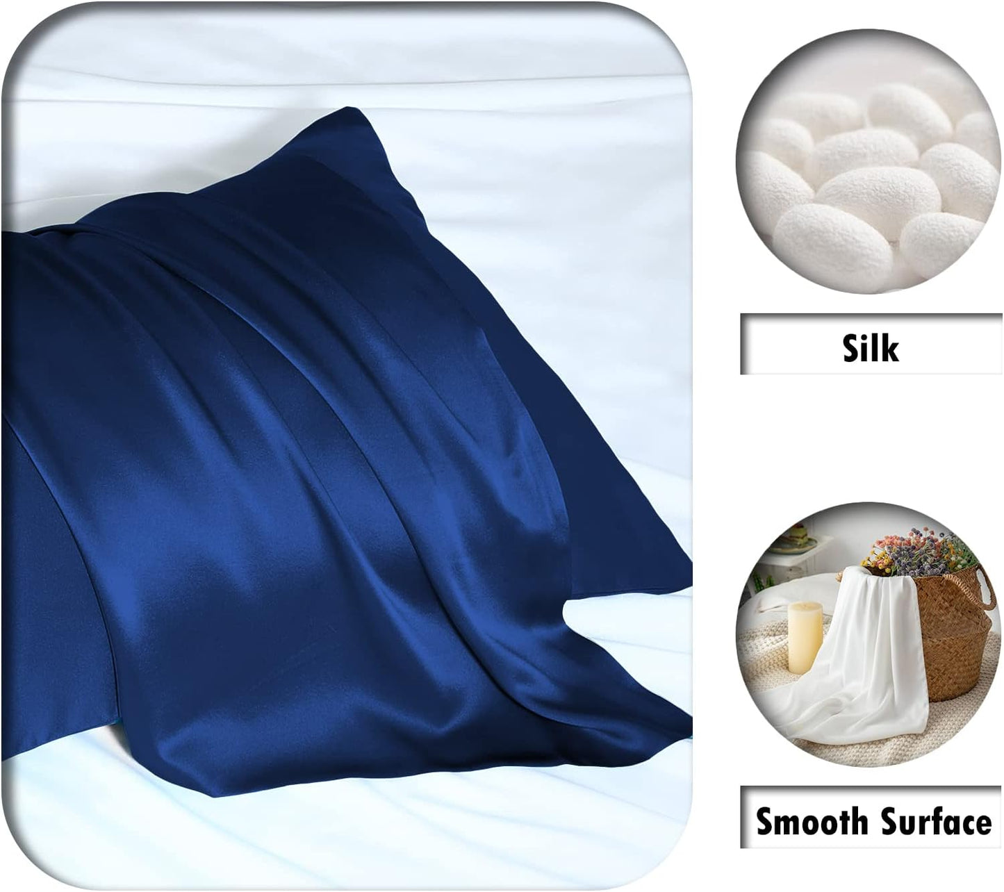 Mulberry Silk Pillowcase for Hair and Skin Pillow Case with Hidden Zipper Soft Breathable Smooth Cooling Silk Pillow Covers for Sleeping (Royal Blue, King（20"X 36"）)
