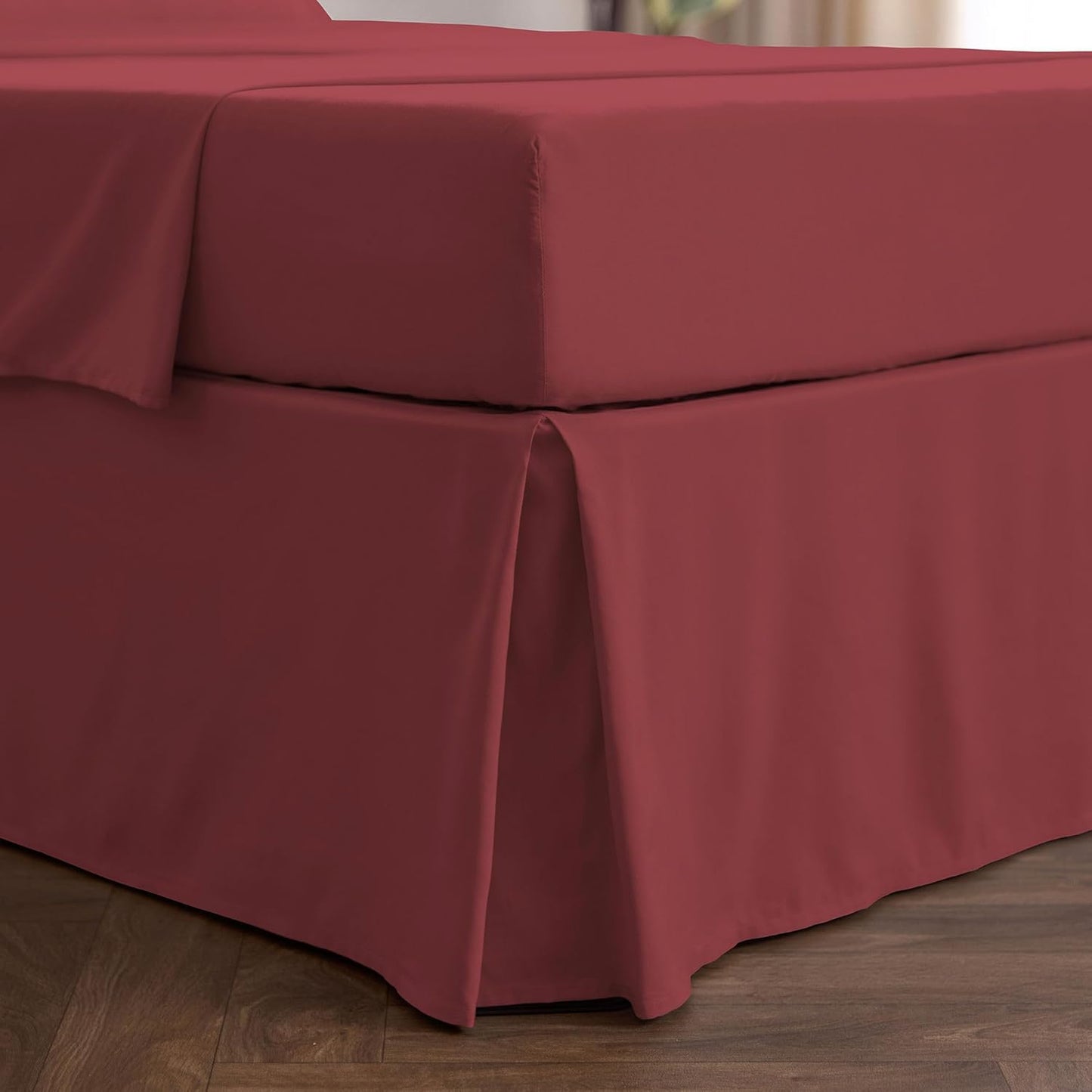 Mellanni Bed Skirt Twin XL Size - Bed Skirting - 15-Inch Tailored Drop Pleated Dust Ruffle - Hotel Luxury Bedding - Wrinkle, Fade, Stain Resistant - 1 Bedskirt (Twin XL, Brick Red)