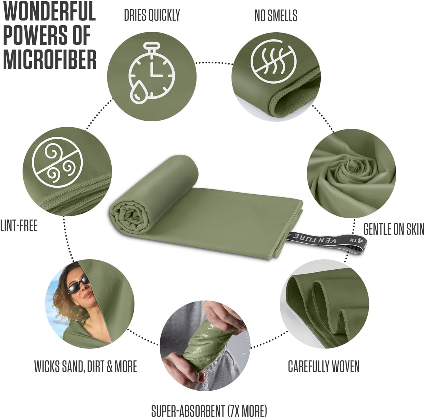 VENTURE 4TH - 4pcs Quick Dry Towels. Microfiber Travel Towels Ideal for Camping, Hiking, Backpacking, Gym. Lightweight & Fast Drying Travel Towels for Body. Compact & Easy to Pack - 4 Pack Large