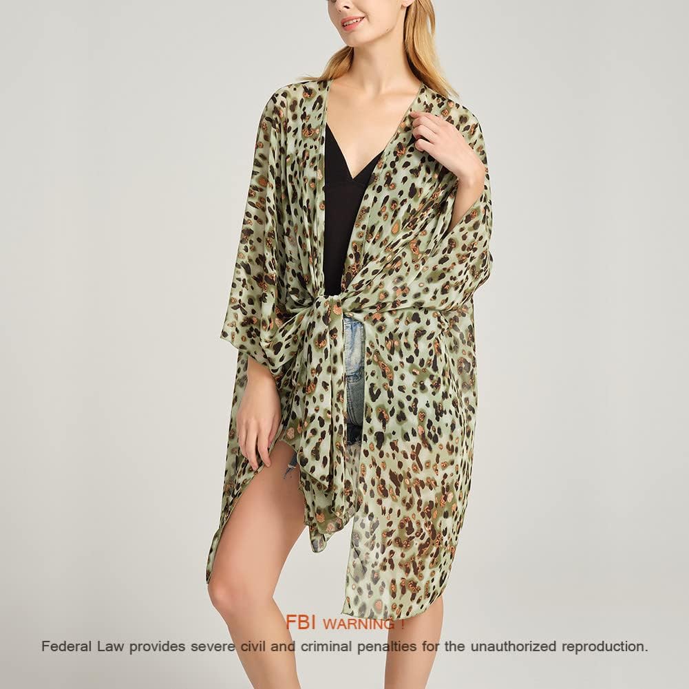 Women's Bohemian Floral Chiffon Beach Cover up Swimsuit Kimono Summer Swimwear Cardigans