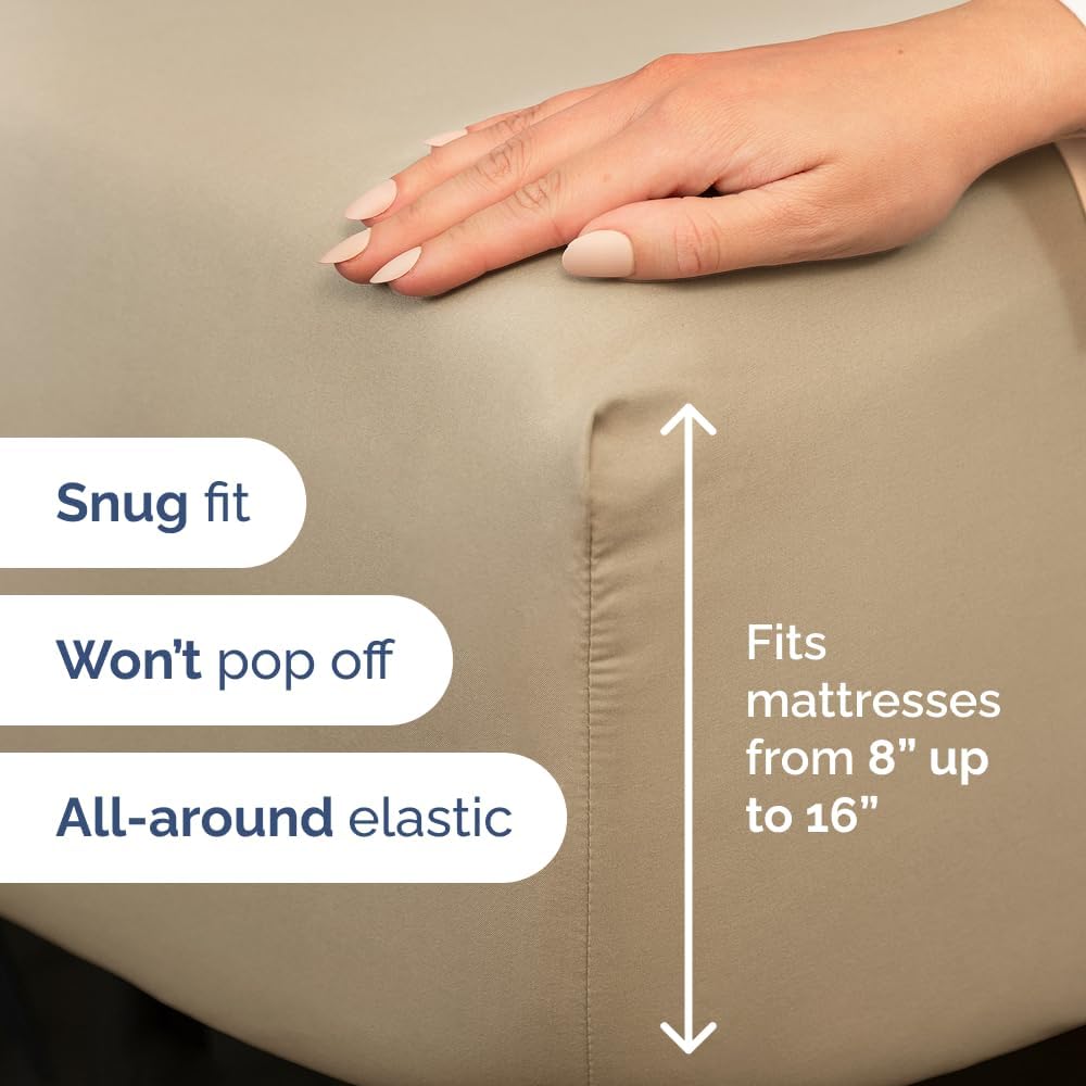 Split King Size 5 Piece Sheet Set - Comfy Breathable & Cooling Bed Sheets Set - Hotel Luxury Bedding for Women, Men, Kids, Teens, Boys & Girls - Deep Pockets, Soft and Wrinkle Free - Oeko-Tex - Beige