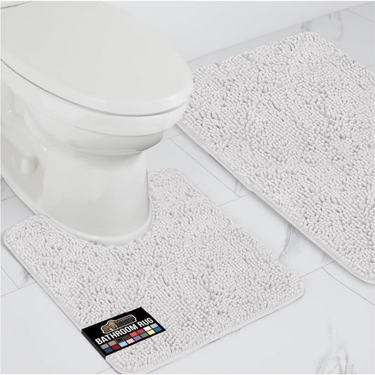 GORILLA GRIP Bathroom Rug Sets, Soft Chenille 2 Piece Area Rugs Set, Toilet Base Mat and 30x20 Carpet, Absorbent Microfiber Washable Mats Dry Quickly, Home Décor and Bath Room Accessories, White