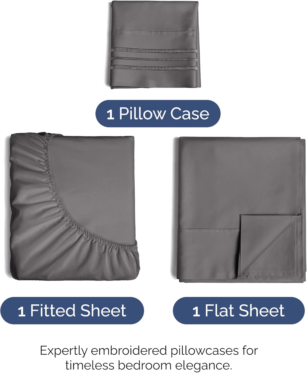 Twin Size 3 Piece Sheet Set - Comfy Breathable & Cooling Bed Sheets Set - Hotel Luxury Bedding for Women, Men, Kids, Teens, Boys & Girls - Deep Pockets, Ultra-Soft, Wrinkle Free - Oeko-Tex - Dark Grey