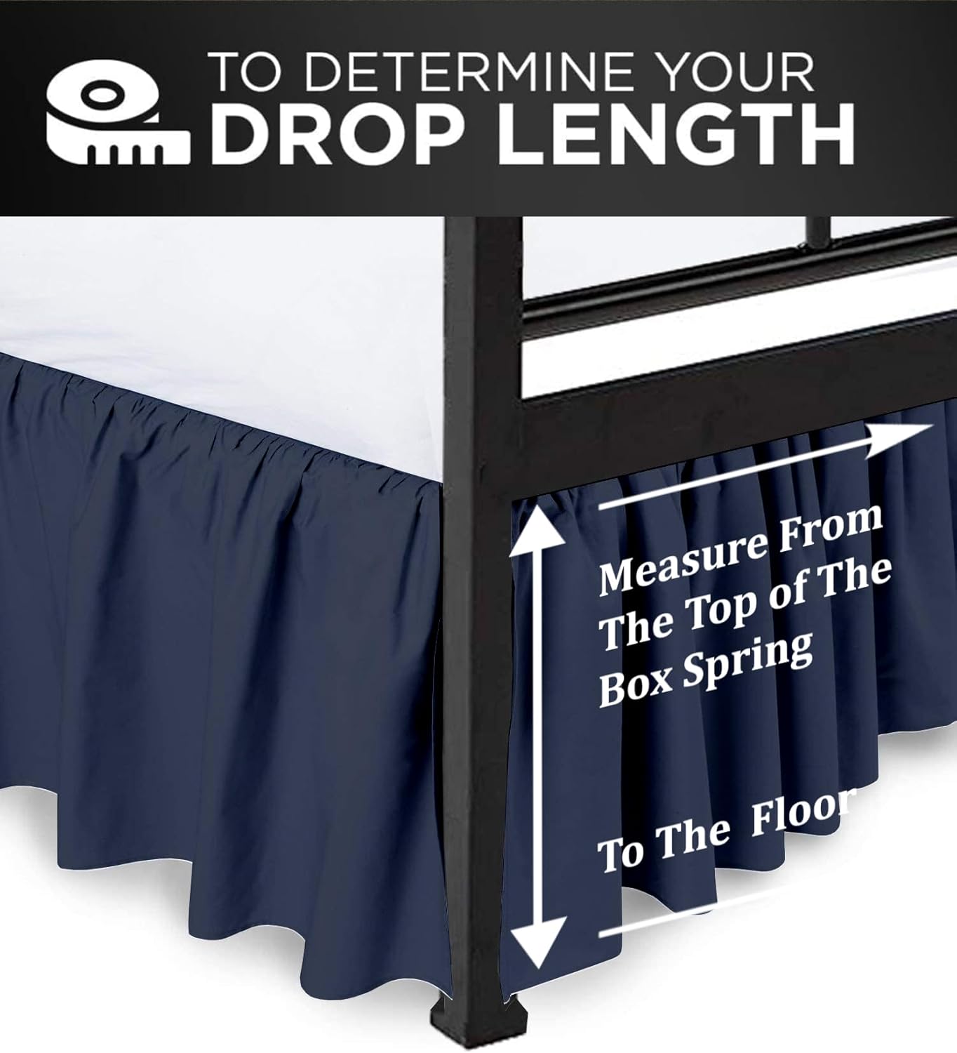 Ruffled Bed Skirt with Split Corners, Navy Blue, Full 16 Inch Drop Bedskirt, Hotel Quality Brushed Microfiber Wrinkle Free Dust Ruffle Bed Skirt Full Size