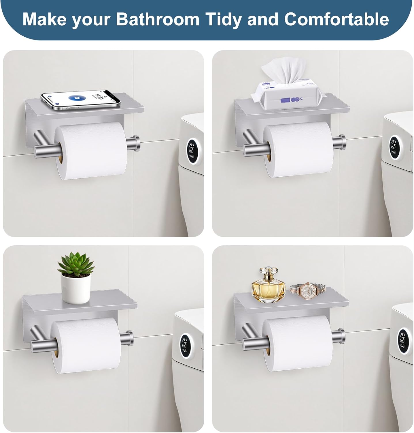 Brushed Nickel Bathroom Hardware Set, 5 Pieces Towel Bar Bathroom Accessories, Upgraded Toilet Paper Holder with Shelf Set, 23.6 Inch Towel Rack Towel Holder for Bathroom Wall