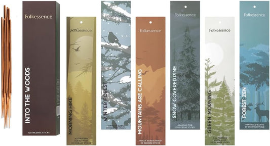 Folkulture Incense Sticks | Set of 6 (120) Insence-Sticks with 45 Mins Burn Time | Non Toxic Sandalwood, Eucalyptus, Cedar, Palo Santo | Organic White Sage Inscents