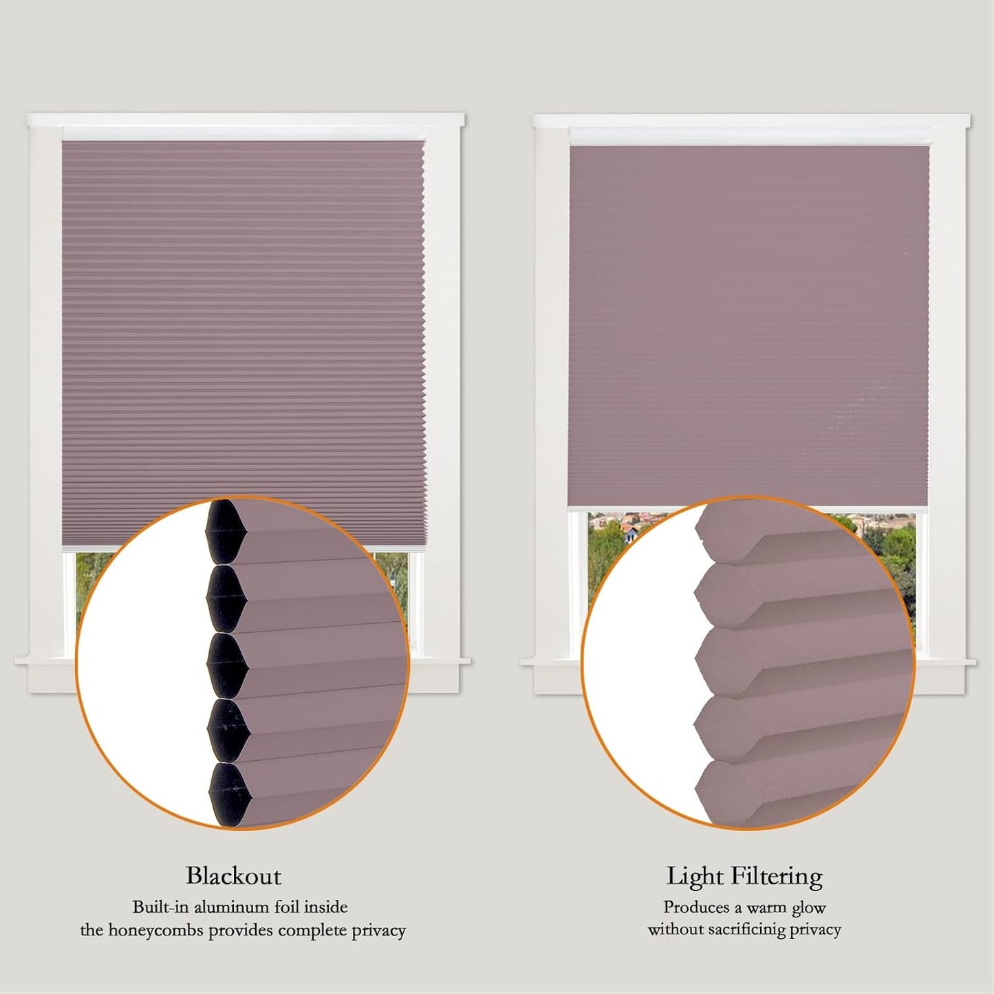 Persilux Custom Size Cellular Shades Cordless Window Blinds Blackout Roller Shades Bottom up UV Protection Single Cell Honeycomb Window Shades for Home, Bedroom and Office Purple