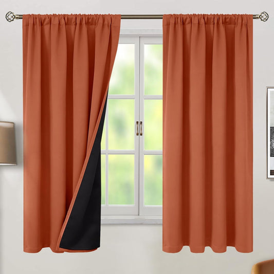 BGment Terracotta 100% Blackout Curtains for Bedroom, Fall Full Room Darkening Noise Reducing Living Room Curtains 63 Inch Length, Thermal Insulated Rod Pocket Window Drapes 2 Panels, 42 Inch Wide