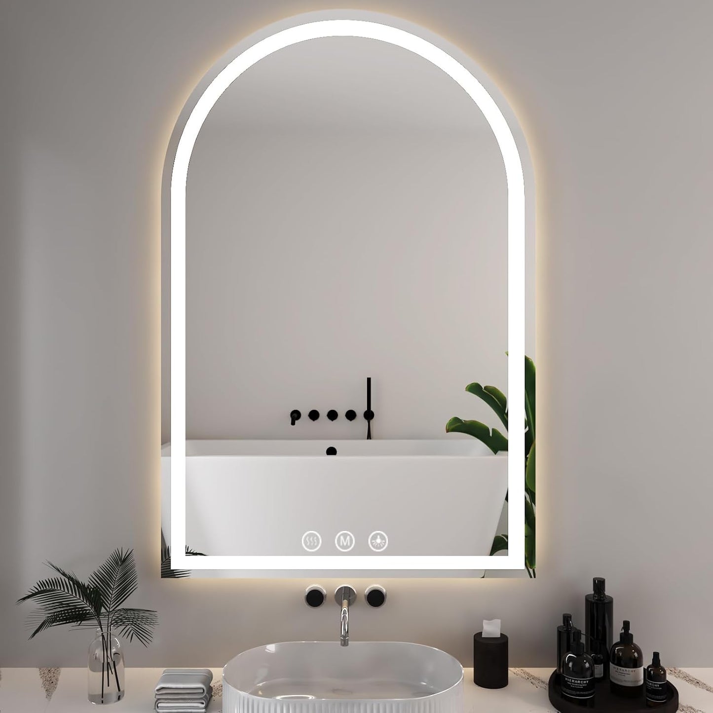 LED Bathroom Mirrors with Lights 32"x48" Arched Mirror for Wall,led Vanity Mirror, Anti-Fog,LED Mirrors with Front Light and Backlit, Anti-Fog, Dimmable, 3 Color, Shatterproof, Touch Sensor