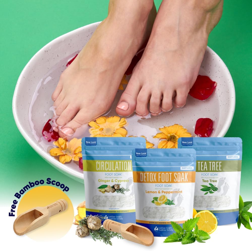 Foot Soak Salts Bundle 3 Pack with Scoop DIY at Home Spa with USP Epsom Salt and Pure Essential Oils in BPA Free Pouch with Easy Press Lock Seal (2 Lbs Each 6 Lbs Total)