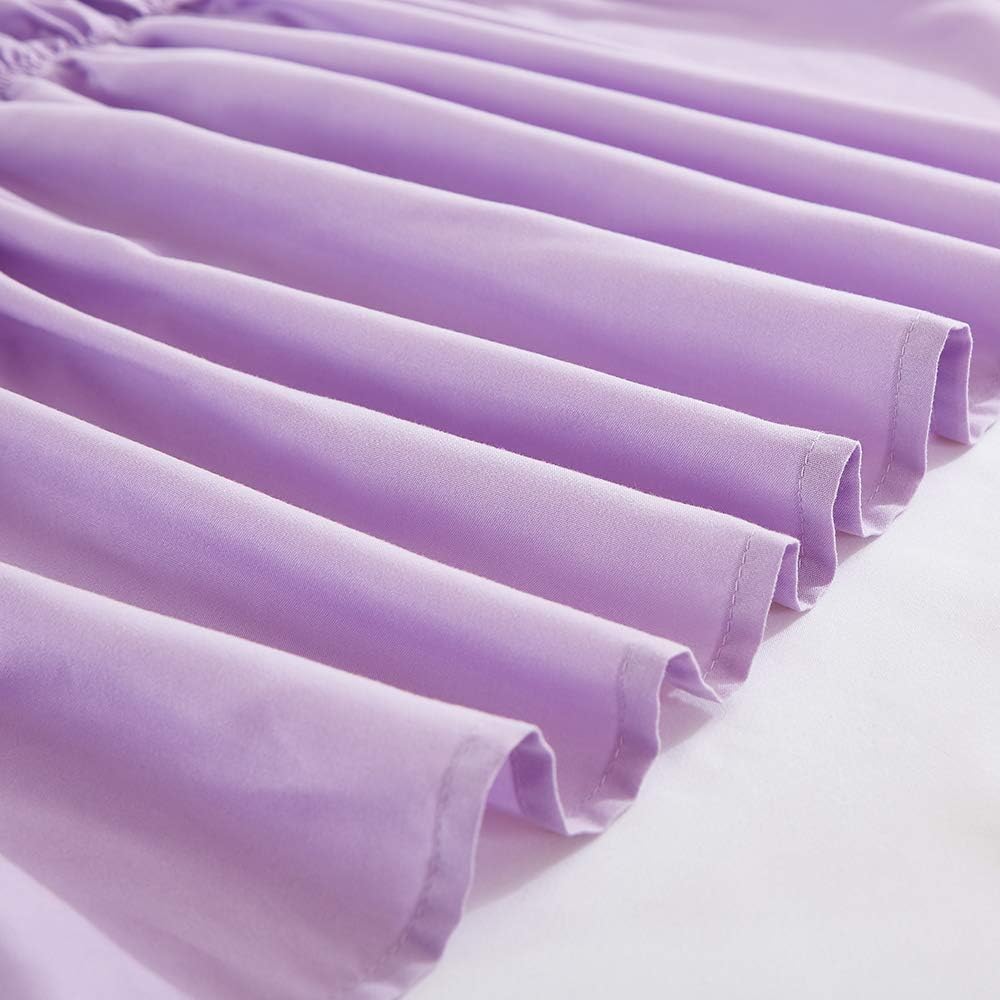 MEILA Wrap Around Bed Skirt Three Fabric Sides Elastic Dust Ruffled 24 Inch Tailored Drop,Easy to Install Fade Resistant-Light Purple, Queen/King