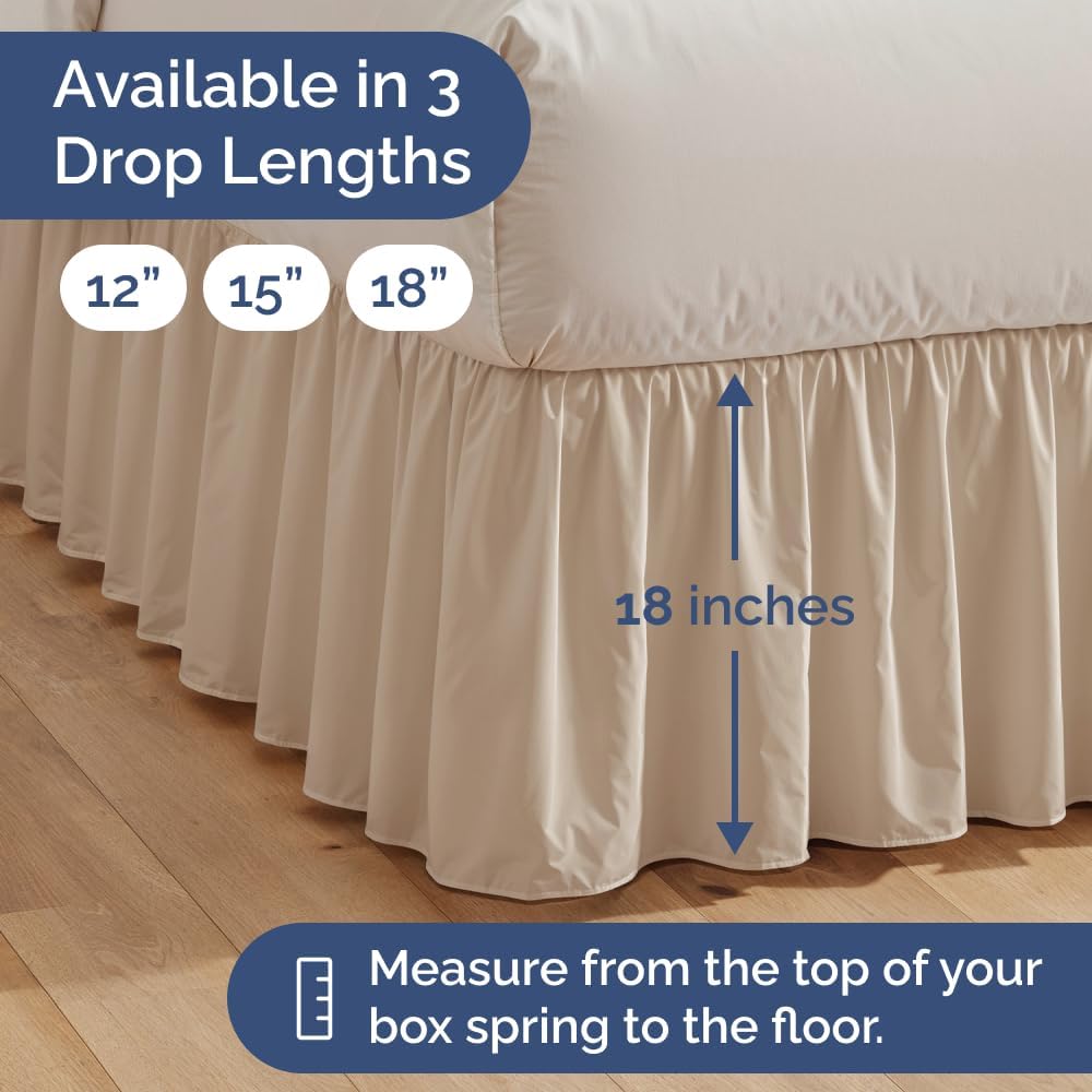 Bedskirt Queen Size Ruffle - 18 inch Drop Dust Ruffle Bed Skirt with Platform - Ultra-Soft, Easy Fit, Premium Hotel Quality - Wrinkle, Fade & Shrink Resistant - for Women, Men, Kids and Teens - Cream