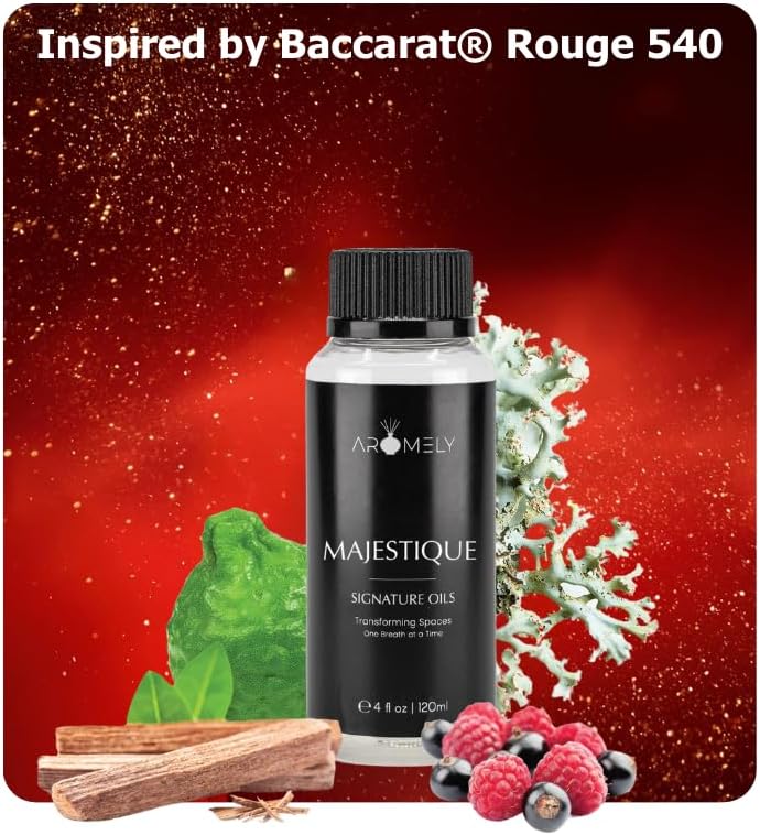 Aromely Diffuser Oil Majestique a Sophisticated Blend of Bergamot, Sandalwood, Oud, Jasmine, Saffron, Sweet Berry, Oakmoss, and Vanilla Creating an Exquisite Fragrance for Scent Diffusers (120ml)