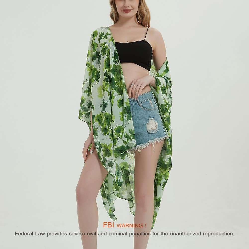 Women's Bohemian Floral Chiffon Beach Cover up Swimsuit Kimono Summer Swimwear Cardigans