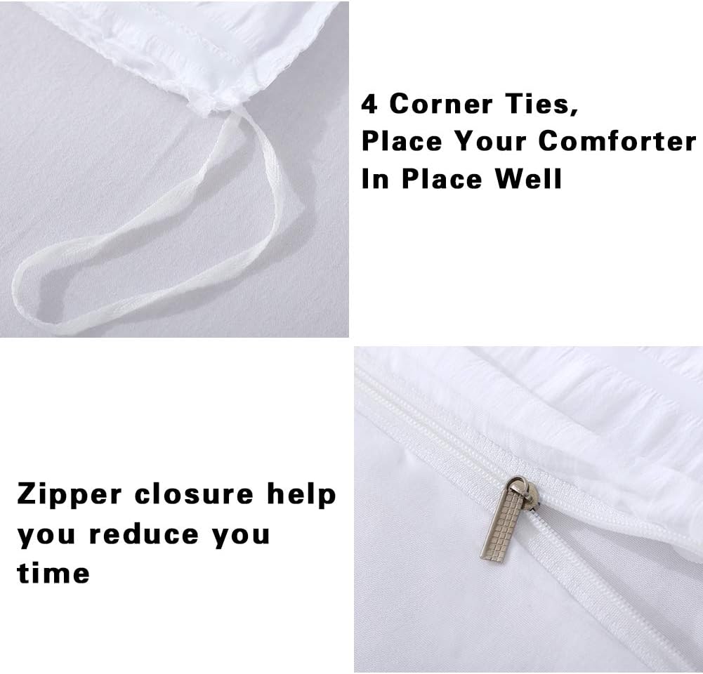 AveLom White Duvet Cover Set California King Size (104 x 98 inches), 3 Pieces (1 Duvet Cover + 2 Pillowcases), Seersucker Soft Washed Microfiber, Textured Duvet Cover with Zipper Closure, Corner Ties