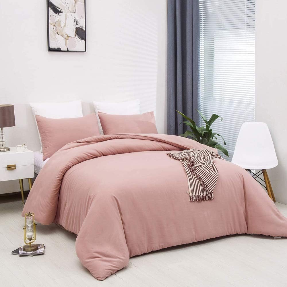 KAREVER Pink Comforter King Size Pure Blush Pink Bedding Set Women Rose Pink Durable Comforter Set 3 Pieces 1 Comforter with 2 Pillowcases
