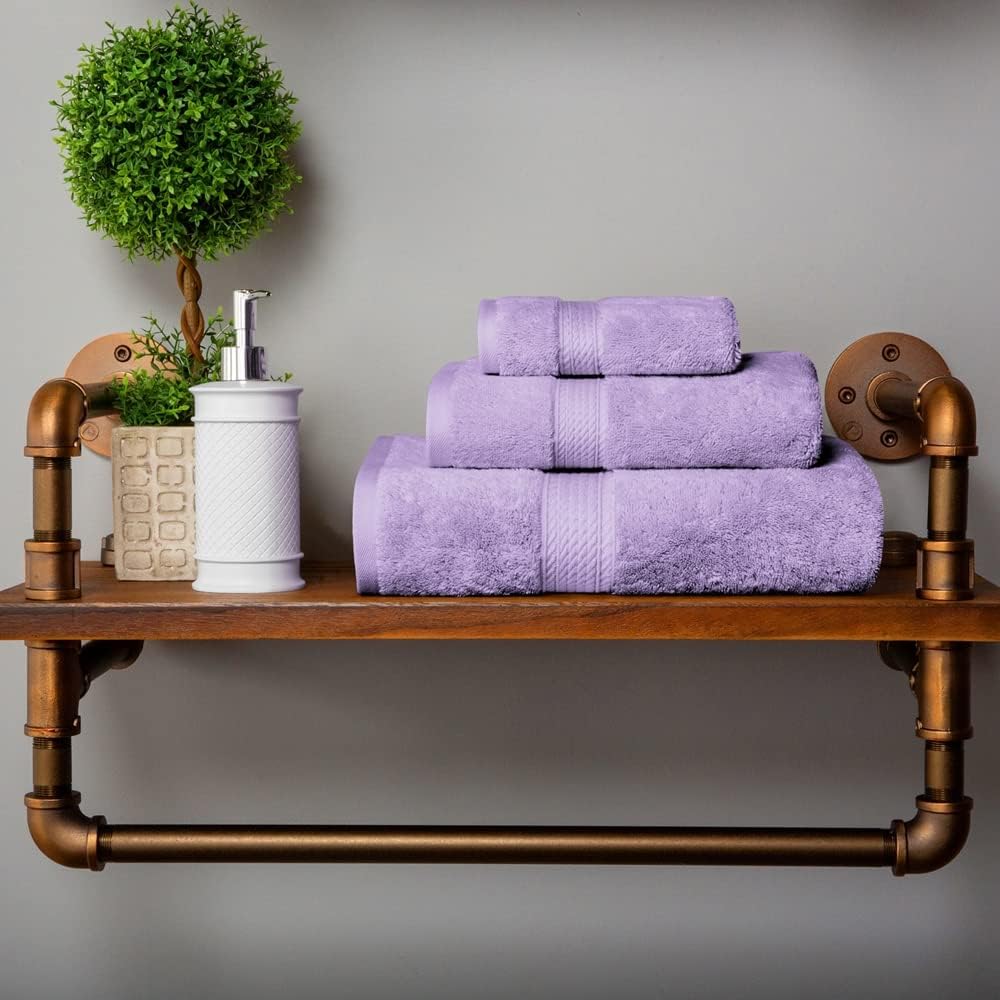 Superior Egyptian Cotton Pile 3 Piece Towel Set, Includes 1 Bath, 1 Hand, 1 Face Towel/Washcloth, Ultra Soft Luxury Towels, Thick Plush Essentials, Guest Bath, Spa, Hotel Bathroom, Purple