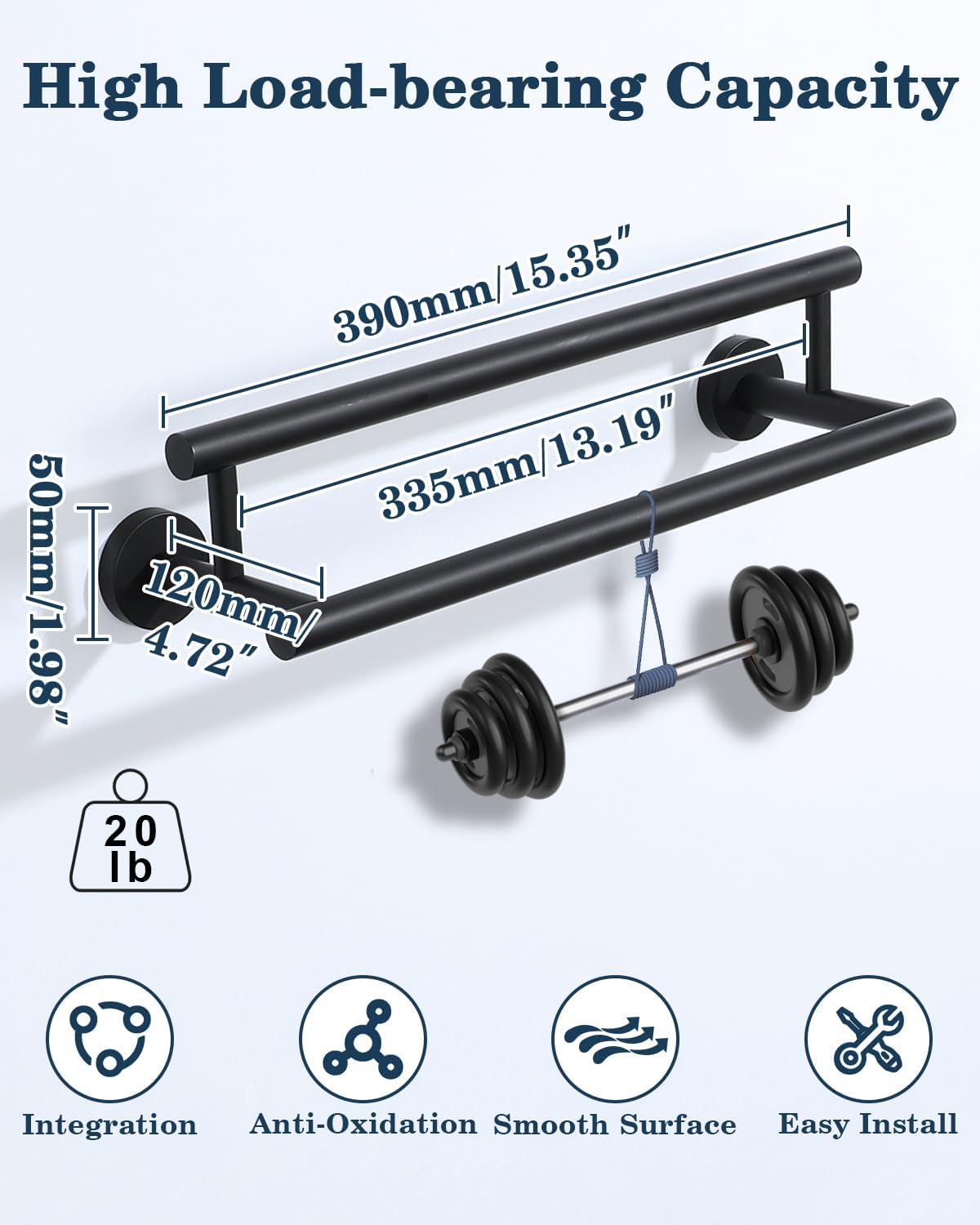 Alise Double Bath Towel Bars Towel Racks for Bathroom Lavatory,Wall Mount Towel Holder SUS304 Stainless Steel Towel Hanger Rail 16 Inch,GYT6902-400-B Matte Black