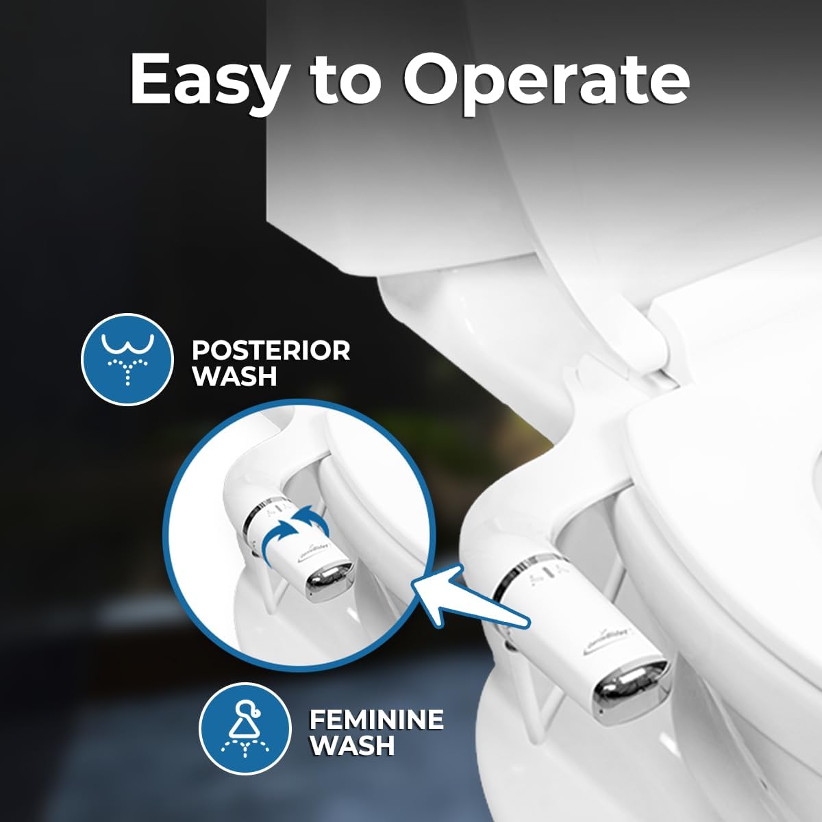GenieBidet Bidet Attachment for Toilet, Ultra-Slim Self Cleaning Toilet Bidet with Separate Rear & Feminine Cleansing Nozzles, Includes Travel Bidet & 4 Accent Rings (Right-Handed)