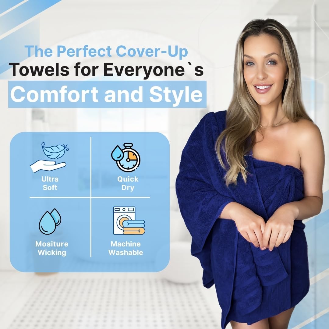 Infinitee Xclusives 100% Cotton Luxury Bath Towels Set of 2 (27x54 Inches) (Tranquil Navy, Bath Towels - Pack 2)