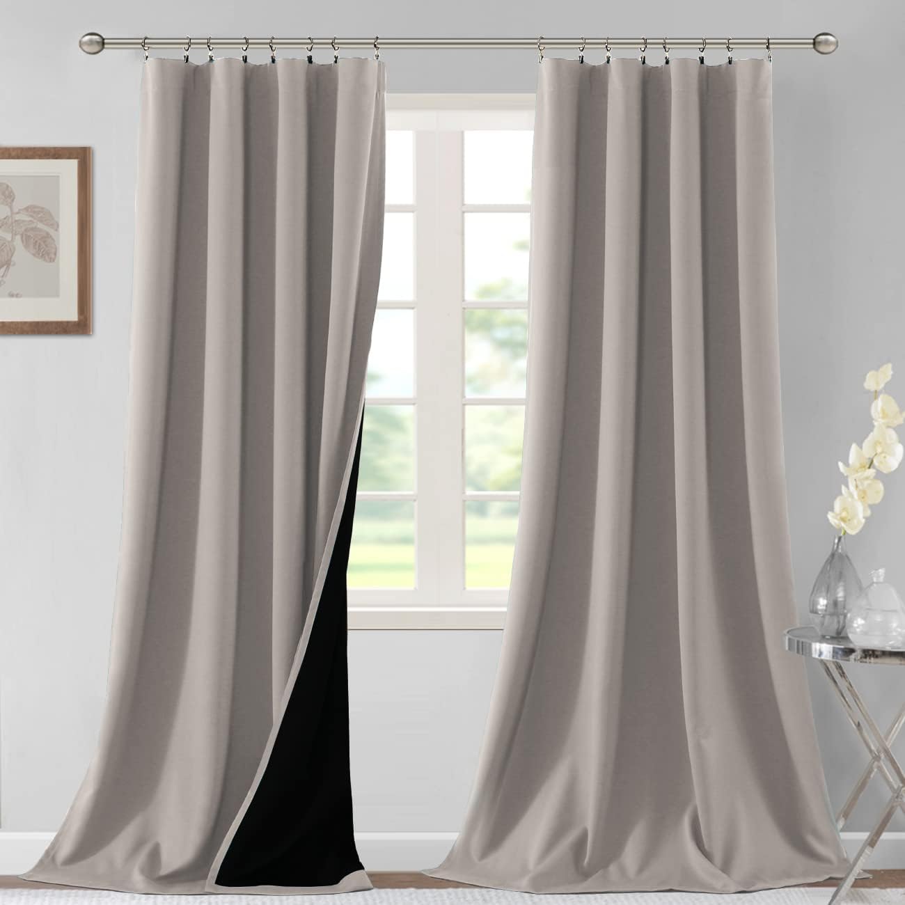 H.VERSAILTEX 100% Blackout Curtains for Bedroom Thermal Insulated Curtains Blackout Curtains for Living Room 96 Inches Long Rod Pocket Window Drapes with Black Liner 2 Panels Set, Warm Taupe