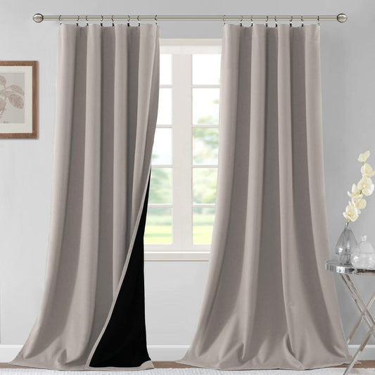 H.VERSAILTEX 100% Blackout Curtains for Bedroom Thermal Insulated Blackout Curtains 108 Inches Long Rod Pocket Window Drapes for Living Room with Black Liner 2 Panels Set, Warm Taupe