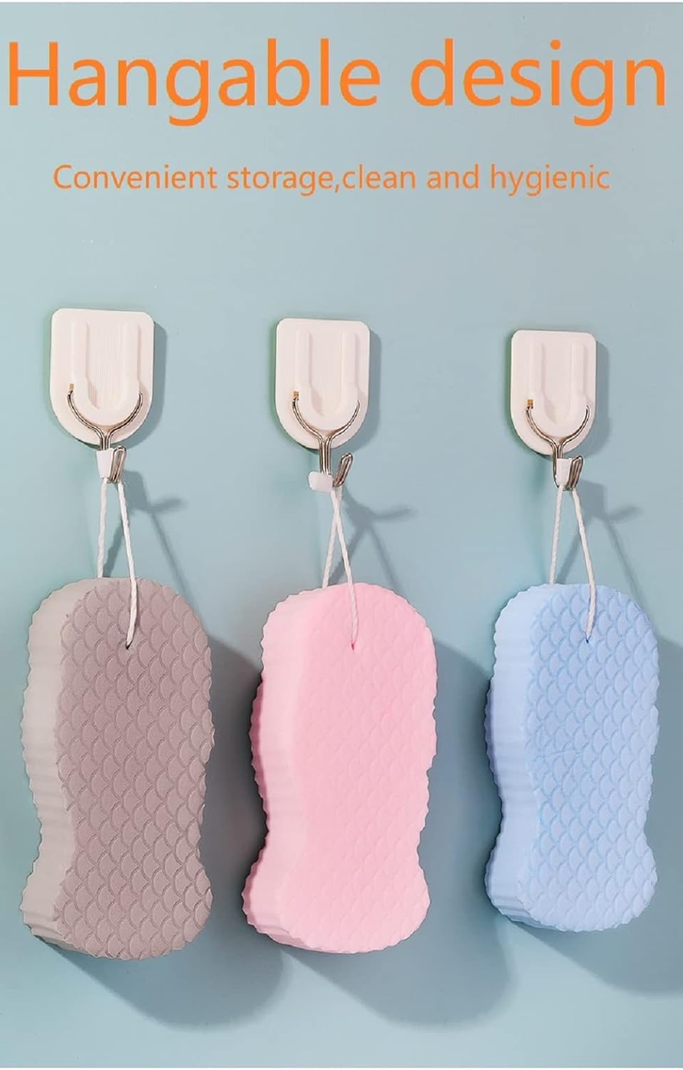 3Pcs Magic Exfoliating Bath Sponge,3D Super Soft Exfoliating Bath Sponge, Skin Friendly and Reusable for Adults Children and Pregnant Women. (Pink+Blue+Gray)