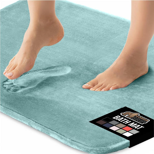 GORILLA GRIP Memory Foam Bath Mat, Soft Absorbent Velvet Bathroom Mats, Durable Dots on Underside, Machine Washable Bathmat, Carpet Rug Room Decor for Shower Tub Floor RV, 36x24 Rugs, Seablue