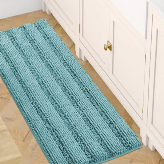 H.VERSAILTEX Bath Rugs for Bathroom Non Slip Bath Mats Extra Thick Chenille Striped Bath Rug Runners 47" x 17" Absorbent Fluffy Soft Shaggy Mats Dry Fast Plush Area Carpet for Bath Room - Aqua Haze