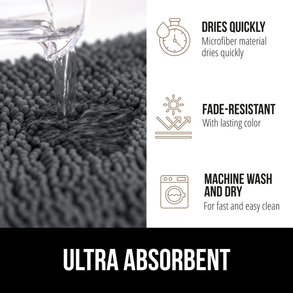 GORILLA GRIP Bath Rug Mat 48x24, Soft Absorbent Chenille, Quick Dry Microfiber Mats, Rubber Backing Washable Shower Floor Rugs, Bathmat Runner, US Designed Bathroom Home Decor Accessories Charcoal