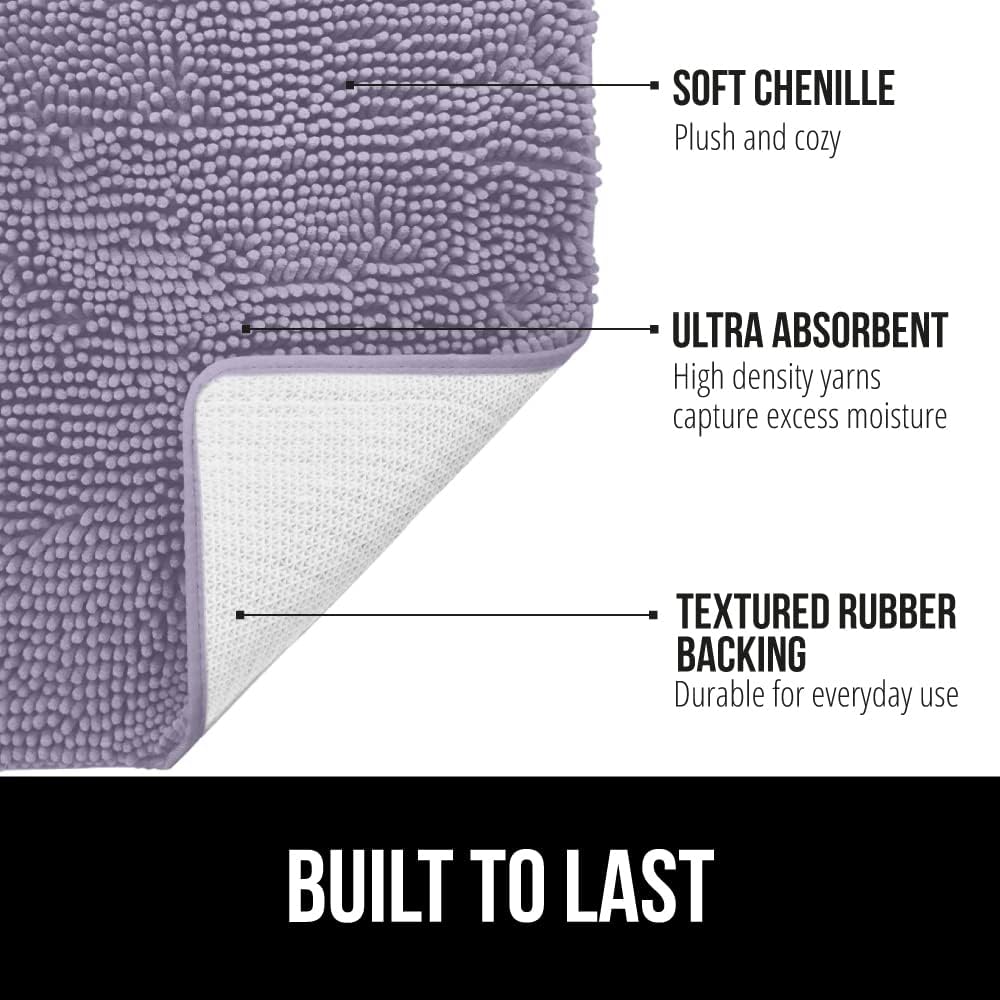 GORILLA GRIP Bath Rug Mat 44x26 Thick Soft Absorbent Chenille, Quick Dry Microfiber Mats, Rubber Backing Washable Shower Floor Rugs, Bathmat Runner Bathroom Home Decor Accessories Light Purple