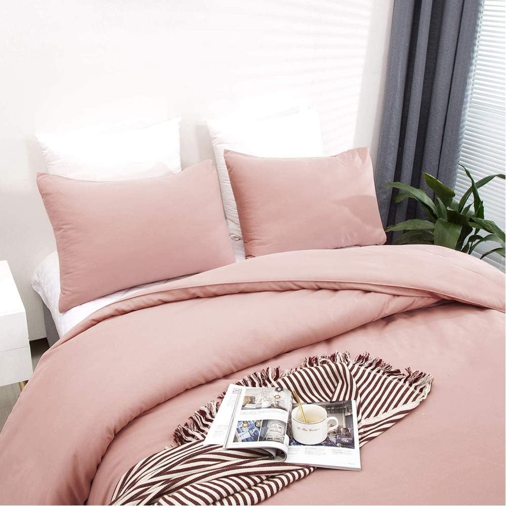 KAREVER Pink Comforter King Size Pure Blush Pink Bedding Set Women Rose Pink Durable Comforter Set 3 Pieces 1 Comforter with 2 Pillowcases