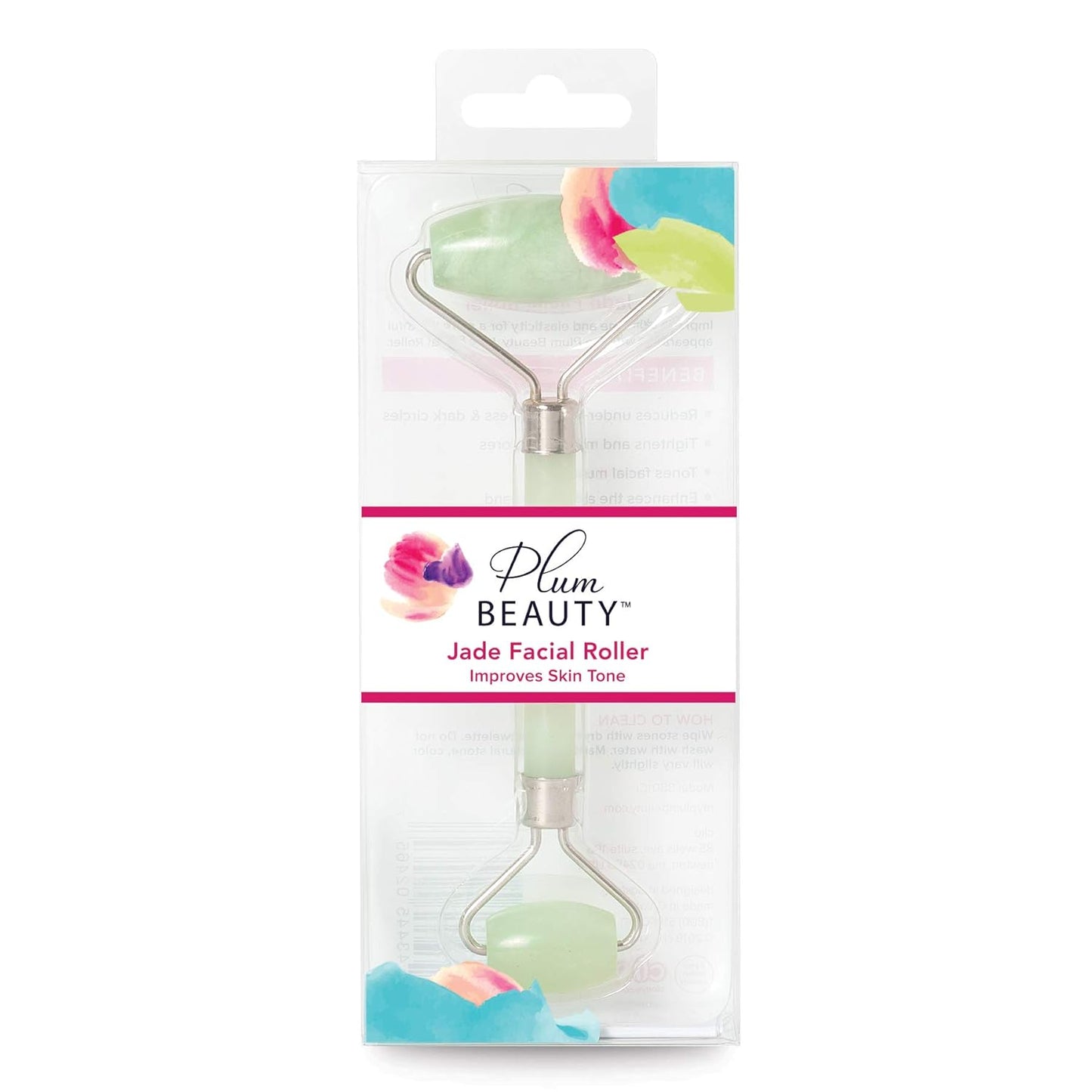 Plum Beauty Jade Roller for Face - Improves Skin Tone and Blood Circulation - Skin Care Face Roller Reduces Under-Eye Puffiness and Dark Circles (Pack of 2)