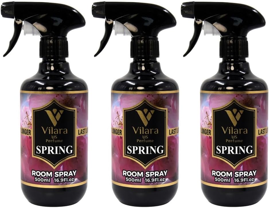 Vilara US Room Spray Freshener – Long-Lasting Luxury Perfume Scent, Linen & Fabric Spray for Bedding, Furniture, Home & Bedroom Aromatherapy – 16.9 fl oz (Spring Pack 3)