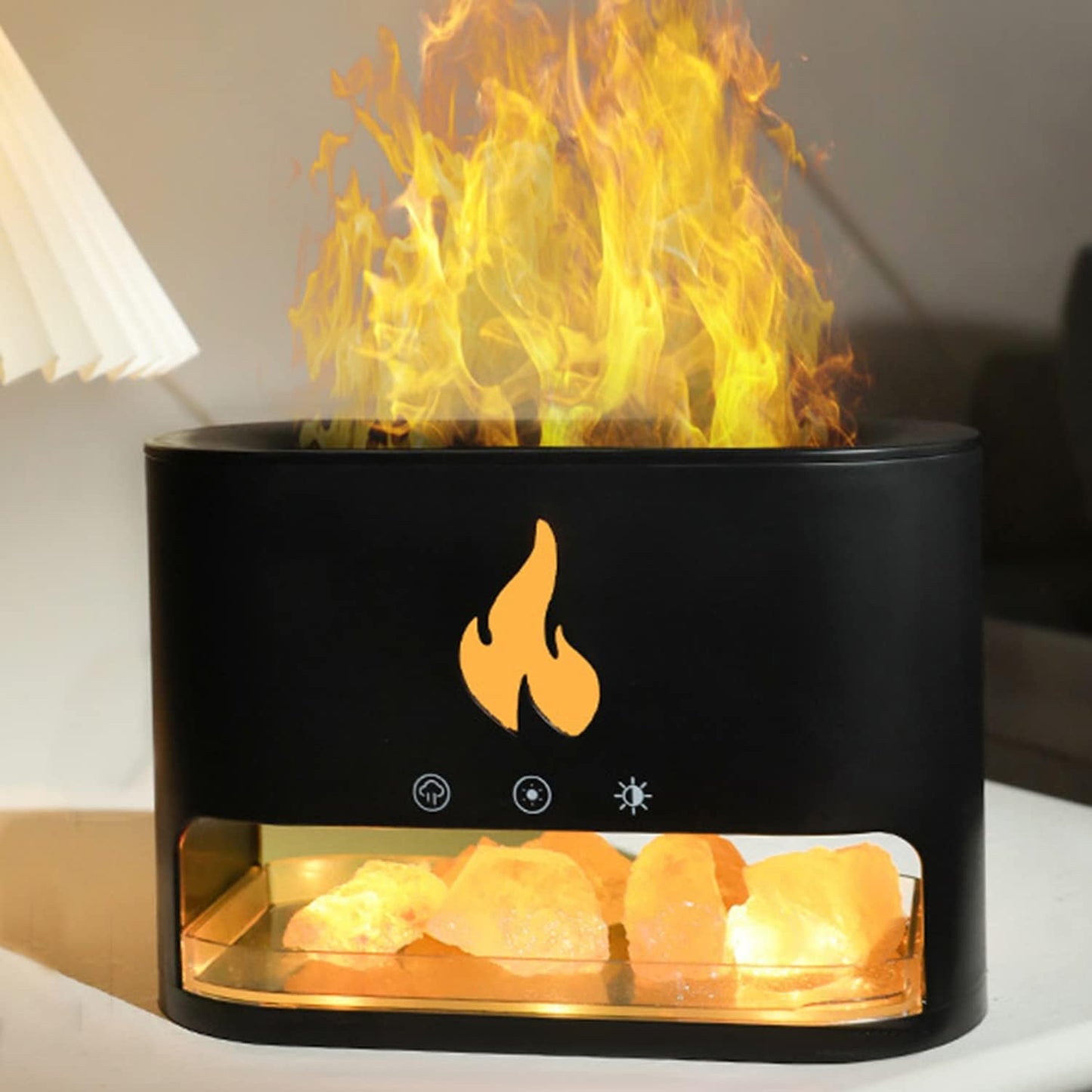 Fireplace Flame Diffuser, Aromatherapy Essential Oil 250ml Himalayan Salt Lamp Cool Mist Ultrasonic Humidifier for Bedroom,Office,Home, Auto Shut-Off, Night Light (Black), (M23)