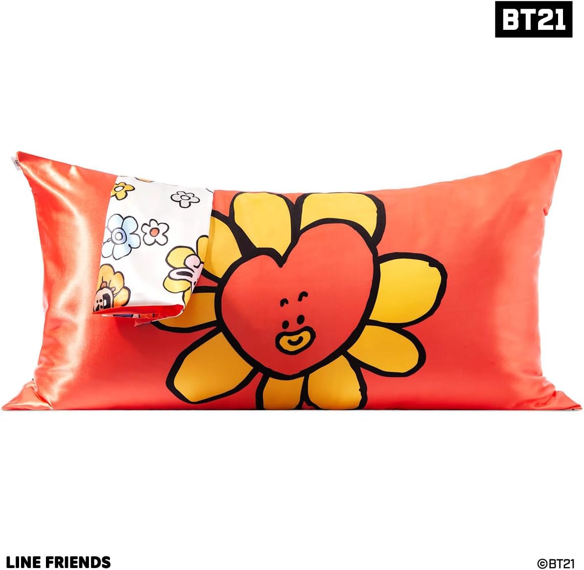 Kitsch x BT21 (Tata) Satin Pillowcase with Zipper for Hair & Skin - Softer Than Silk Pillow Cases, Smooth Cooling Pillow Cover, Wrinkle-Free, Machine Washable, King Size (19x36)