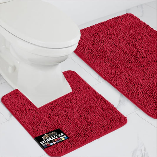 GORILLA GRIP Bathroom Rug Sets, Soft Chenille 2 Piece Area Rugs Set, Toilet Base Mat and 30x20 Carpet, Absorbent Microfiber Washable Mats Dry Quickly, Home Décor and Bath Room Accessories, Red