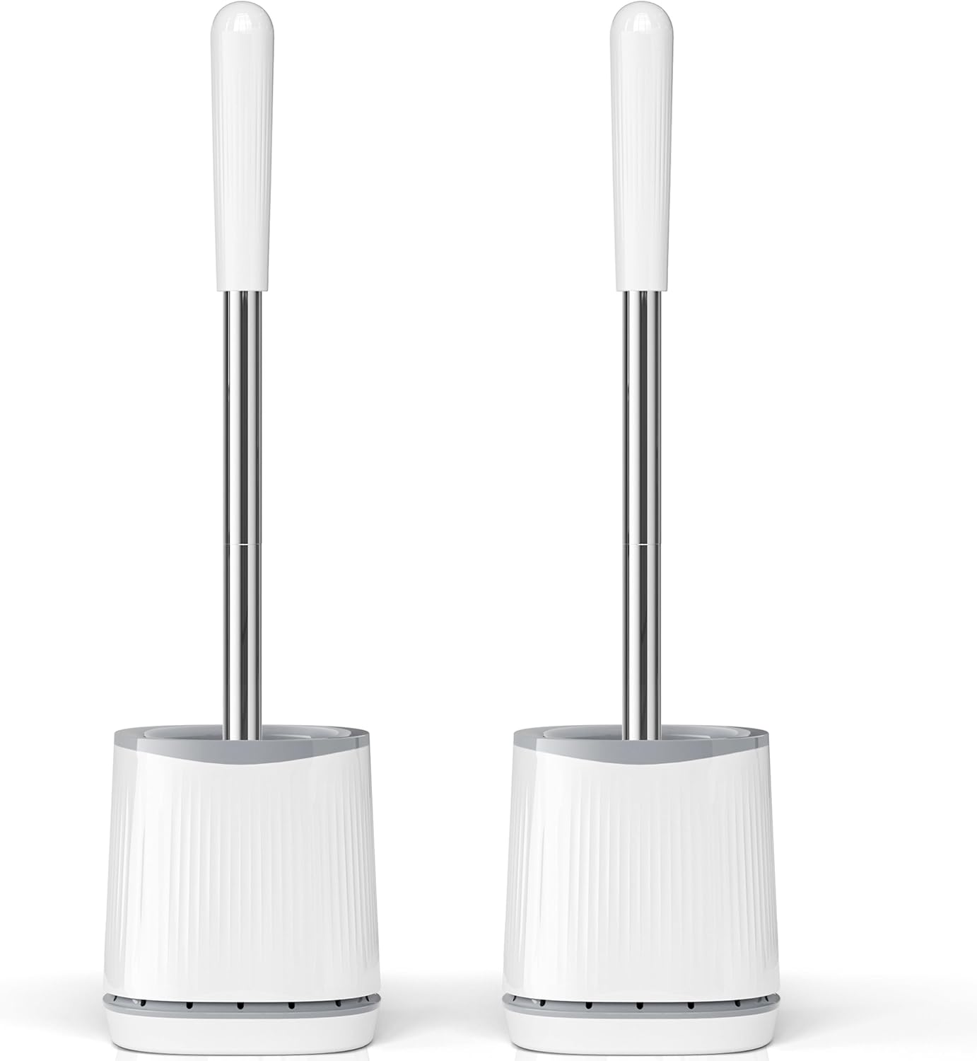 TRENTI Toilet Brush, Toilet Brush and Holder Set, Bristles Toilet Bowl Brush Head with Ventilated Holder, Wall Mounted Compact Toilet Brush Set for Bathroom Deep Cleaning (2, White)