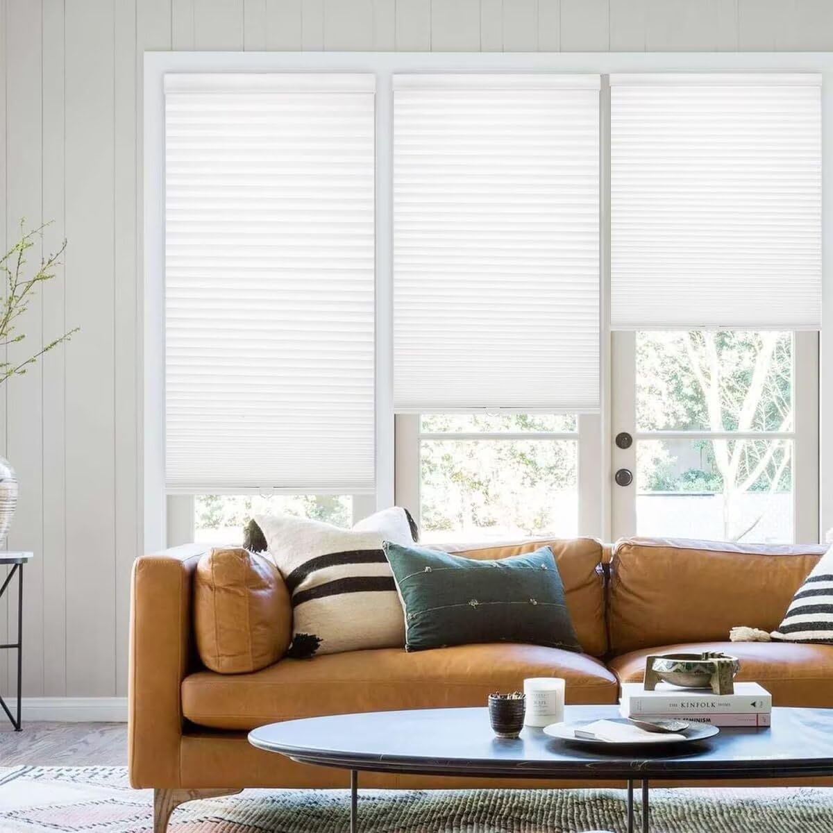 MYshade 1.5-Inch Cellular Cordless Light Filtering Shades,Thermal Insulating Noise Reducing Waterproof Blinds,Honeycomb Window Treatments for Indoor Light Control (White-33 W x 72" H)