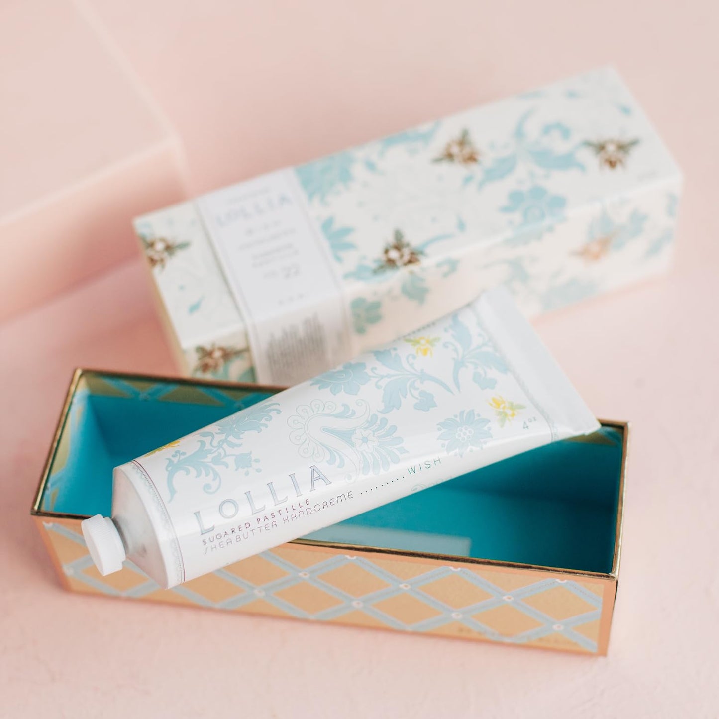 LOLLIA Wish Handcreme, 4 oz, Sugar Cane, Vanilla Bean, & Jasmine Scented Hand Cream for Women, Moisturizing Lotion for Dry Hands, Quick Absorbing Shea Butter & Cocoa Butter, Luxury Purse Essentials